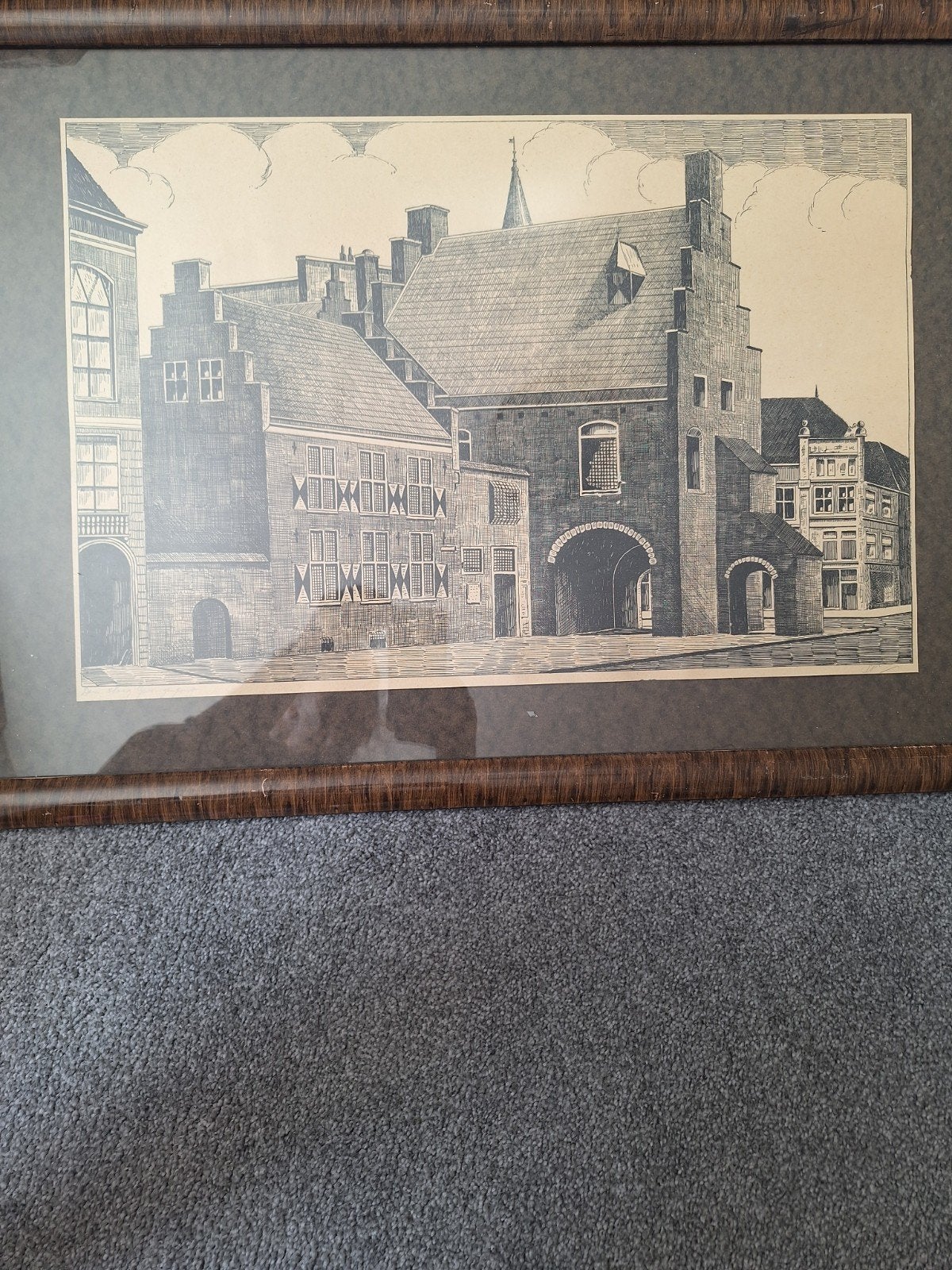 Oude Gravure 'Den Haag Gevangenpoort', Stadsgezicht, Ophalen of Verzenden, Gravure, Ingelijst