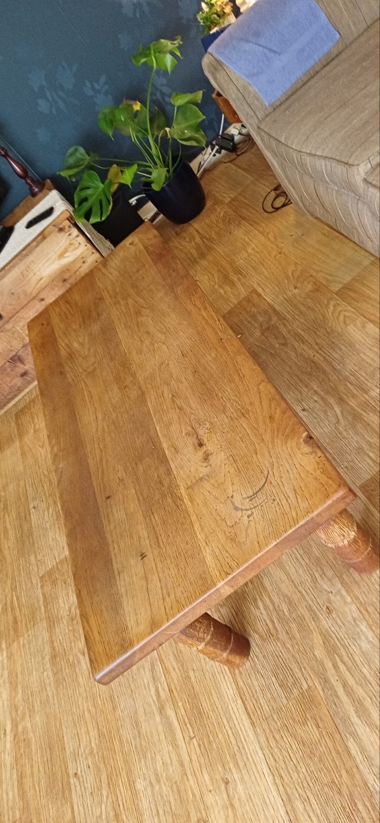 Zware massief eiken salontafel, Ophalen, Gebruikt, 100 tot 150 cm, 50 tot 100 cm