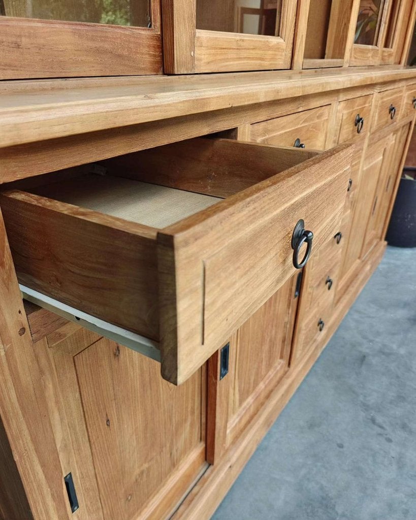 Grote teakhouten winkelkast | Brede buffetkast teak #3330, Gebruikt, -, 200 cm of meer, -