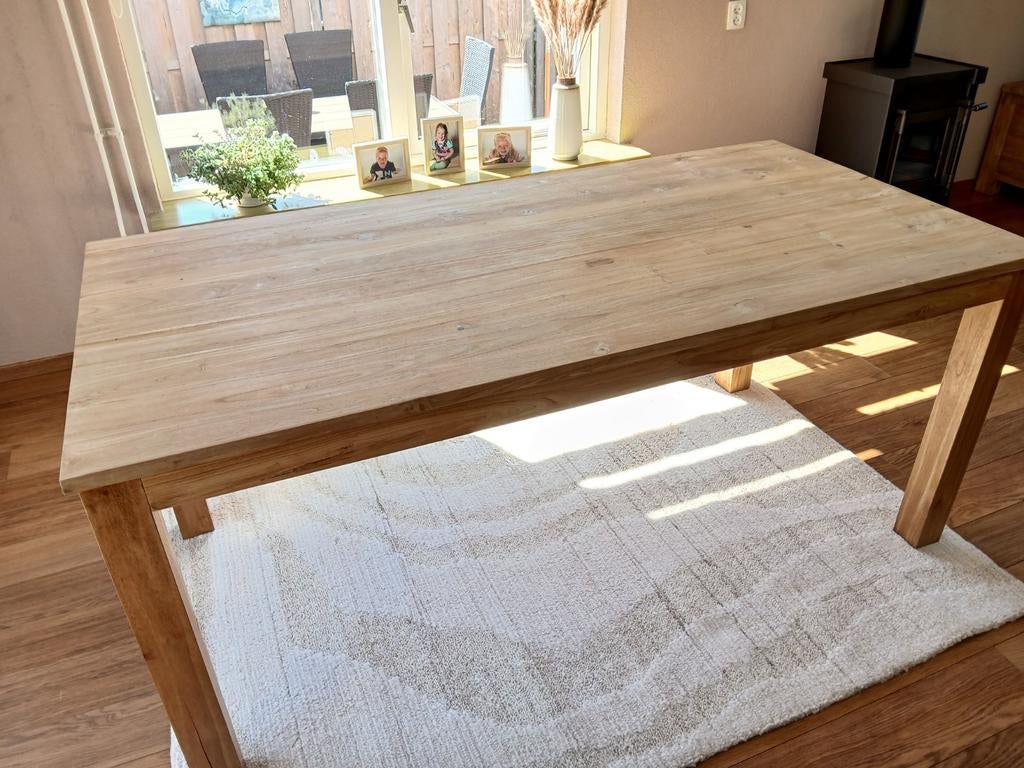 Prachtige Teakhouten eettafel 180 x 90 cm zo goed als nieuw., Teakhout, Vijf personen of meer, 150 tot 200 cm, Rechthoekig