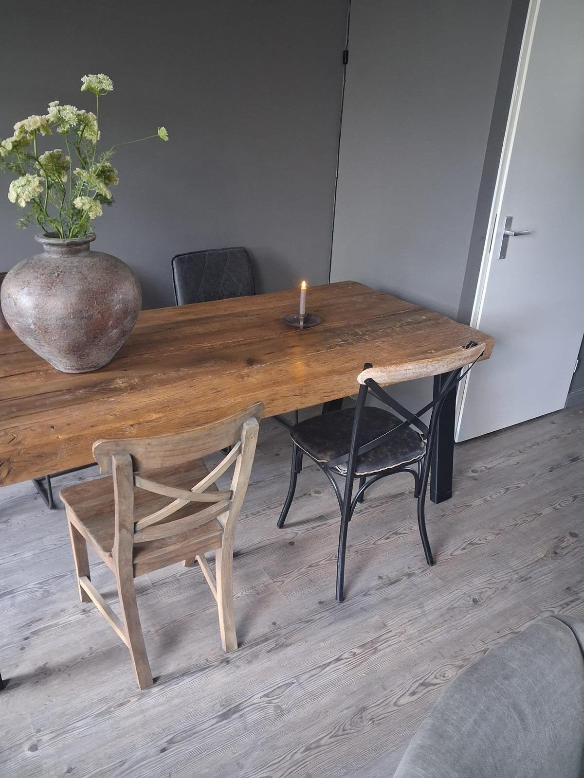 Massief eiken eettafel 200x90|Robuust 9cm blad|Stalen poot, Huis en Inrichting, Ophalen, Eikenhout, 200 cm of meer, 50 tot 100 cm