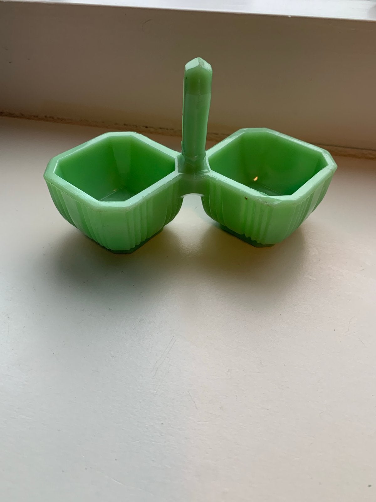 Vintage Jadeite Groen Glas Zout- en Pepervaatje, Ophalen of Verzenden