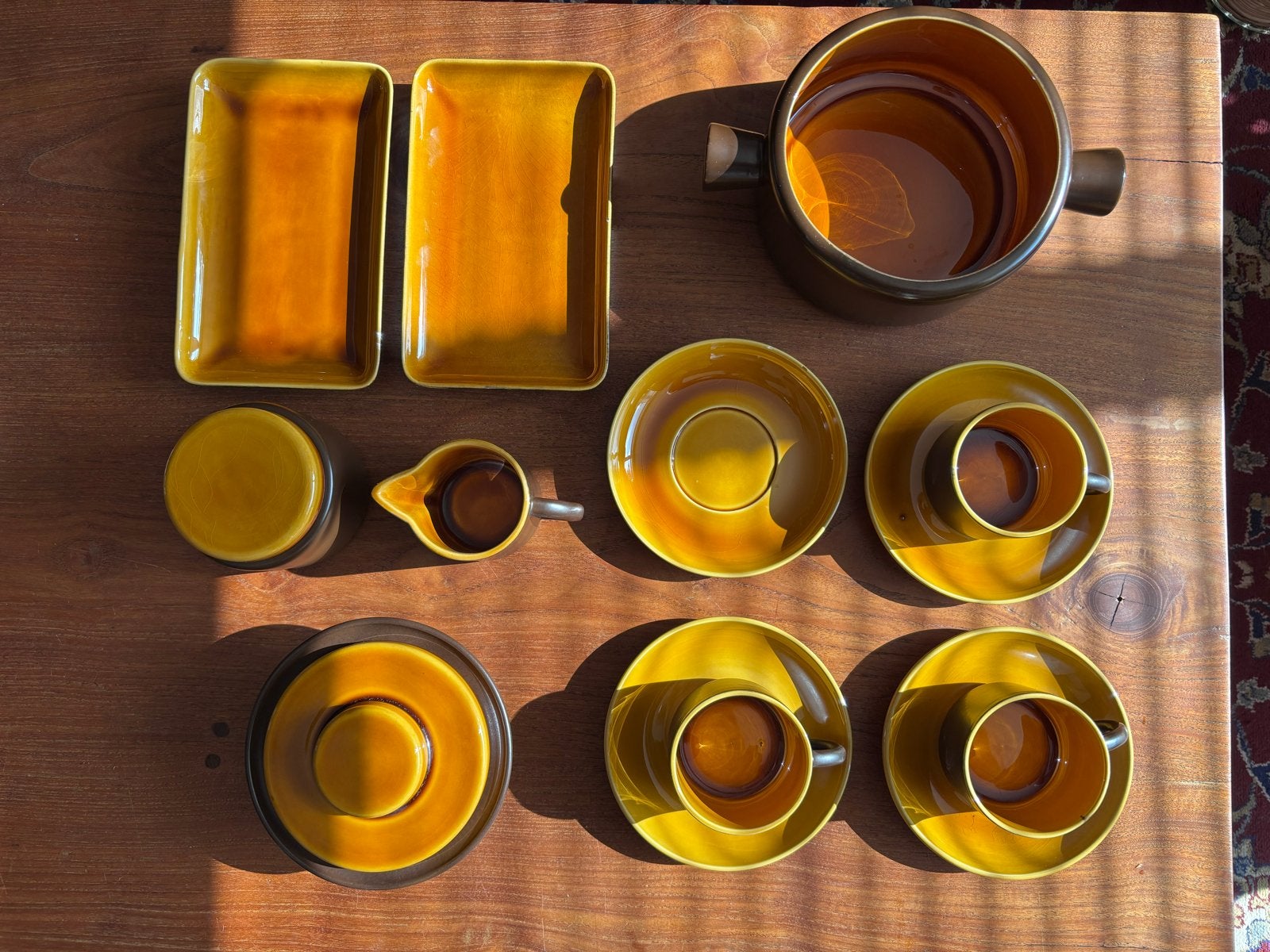 Vintage bruin/geel servies ‘Utrecht’ Potterie De Driehoek, Antiek en Kunst, Ophalen of Verzenden