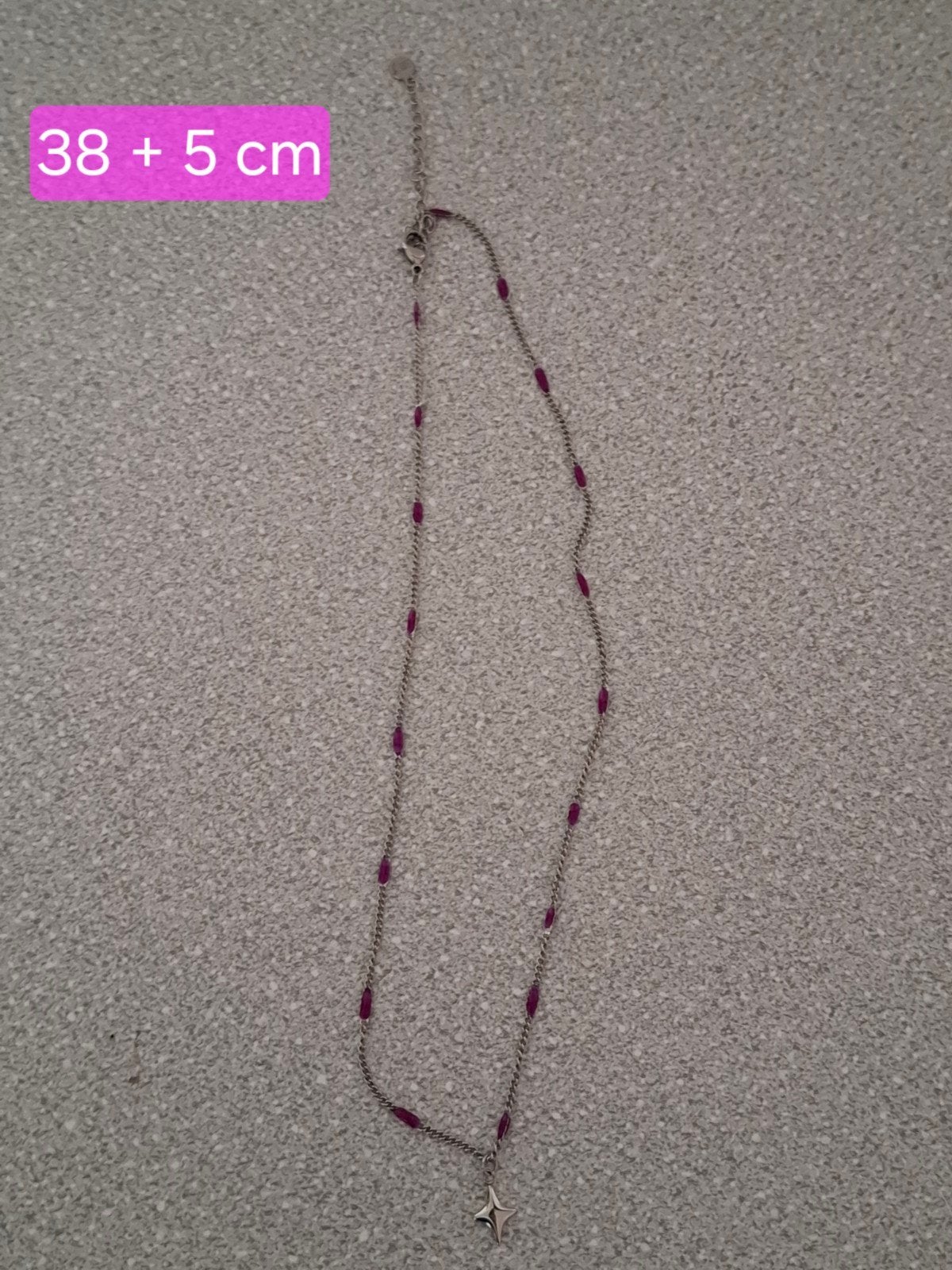 RVS ketting met paarse steentjes en ster hanger, Overige materialen, Verstelbaar, Paars, Ophalen of Verzenden