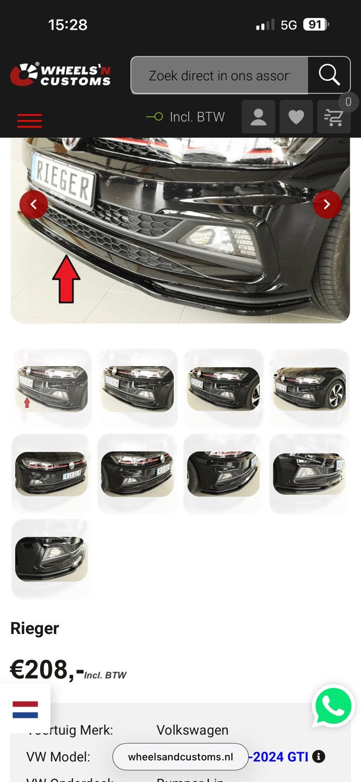 Rieger front splitter vw polo aw, Ophalen, Nieuw, Voor, Bumper