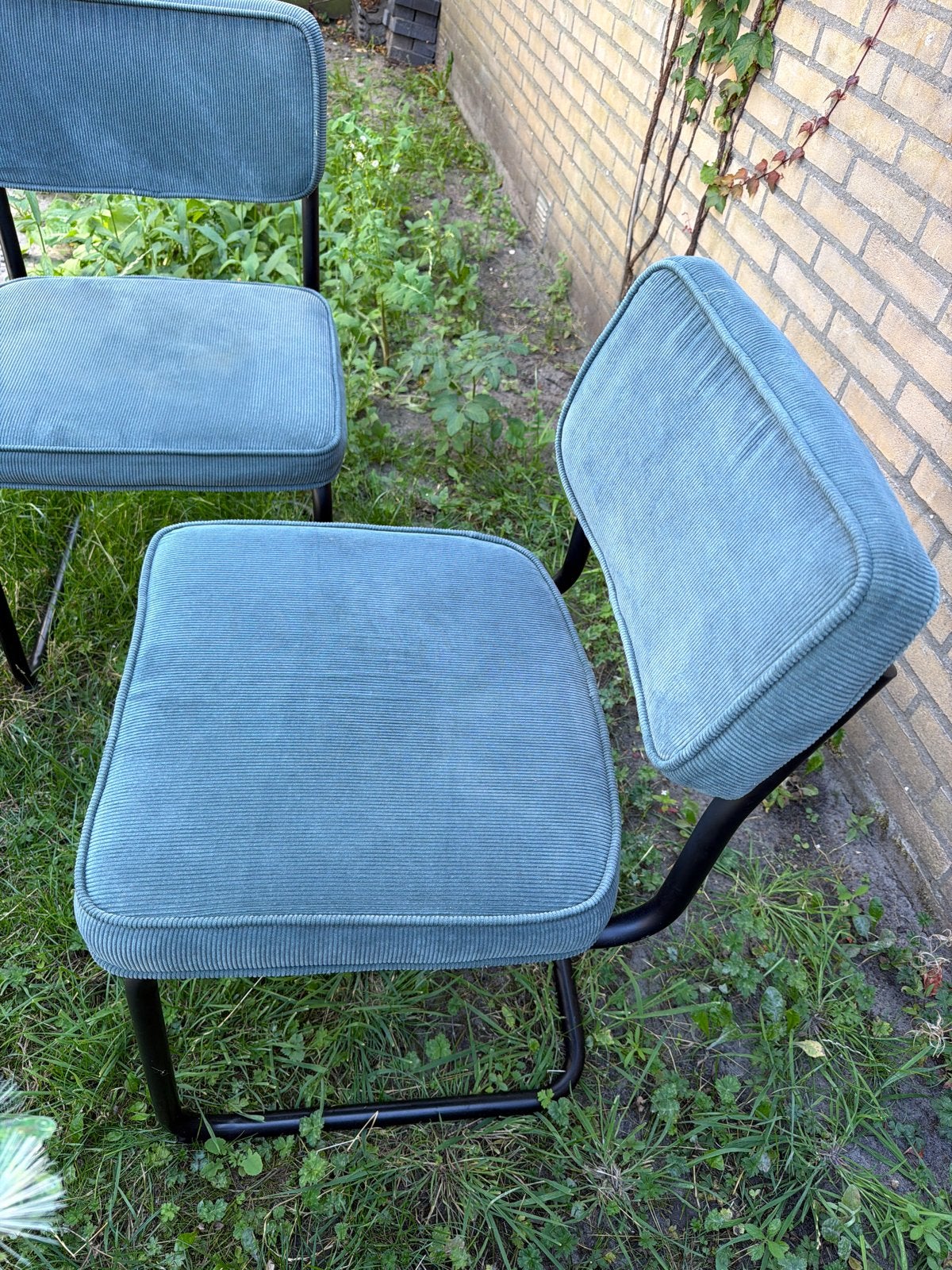 Eetkamerstoelen - Set van 4 - Turquoise ribstof, Ophalen, Gebruikt, Overige kleuren, Vier