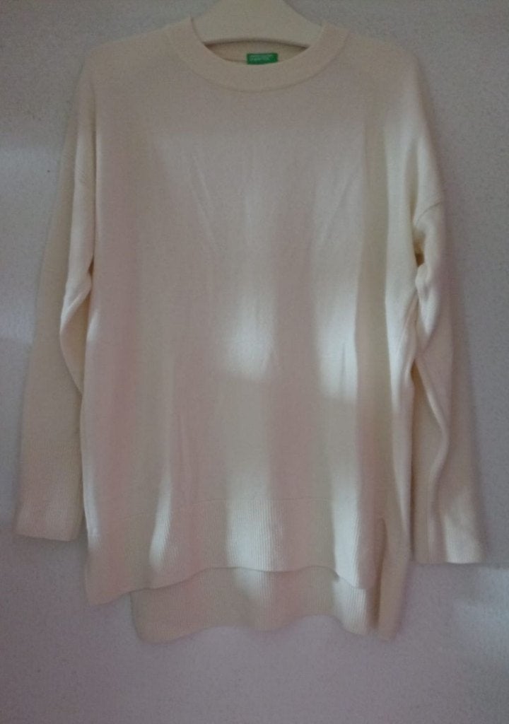 Benetton gebreide trui wol ( 80% ) offwhite M, Kleding | Dames, Maat 38/40 (M), Benetton, Beige, Ophalen of Verzenden