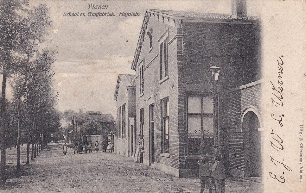 734K Vianen Hofplein, School en Gasfabriek, Verzamelen, Ophalen of Verzenden, Voor 1920, Gelopen, Zuid-Holland