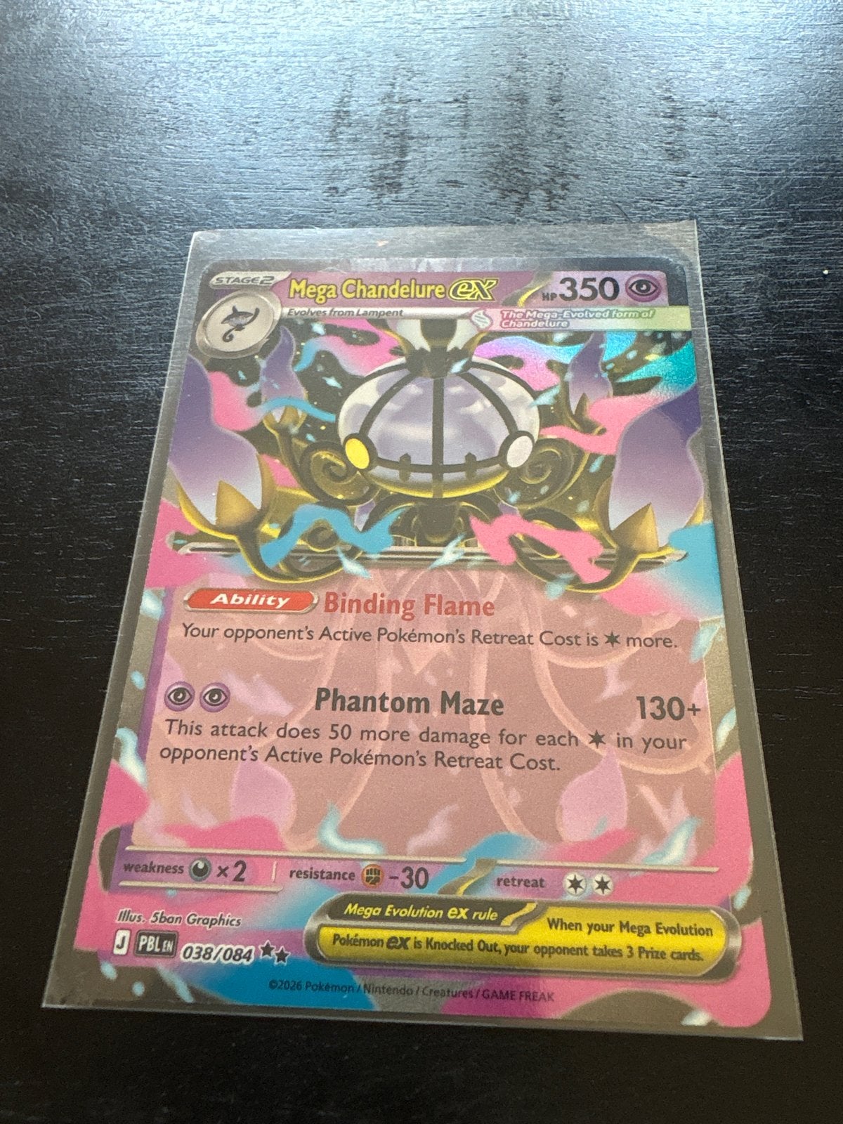 Mega Chandelure ex Pokémon kaart 038/084, Ophalen of Verzenden, Zo goed als nieuw, Losse kaart, Foil
