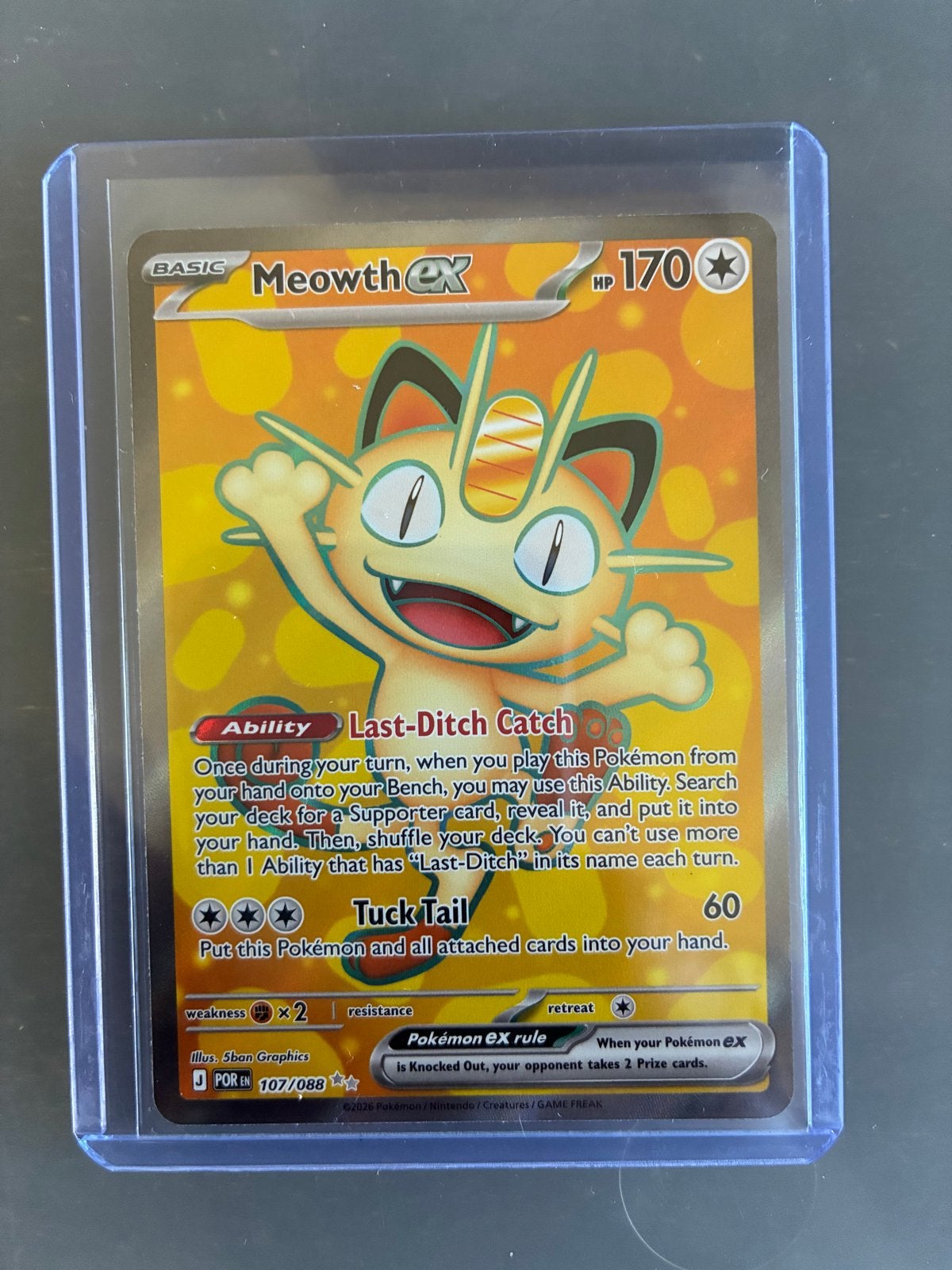 Meowth EX 107/088 - Near Mint Pokémon kaart, Ophalen, Zo goed als nieuw, Losse kaart