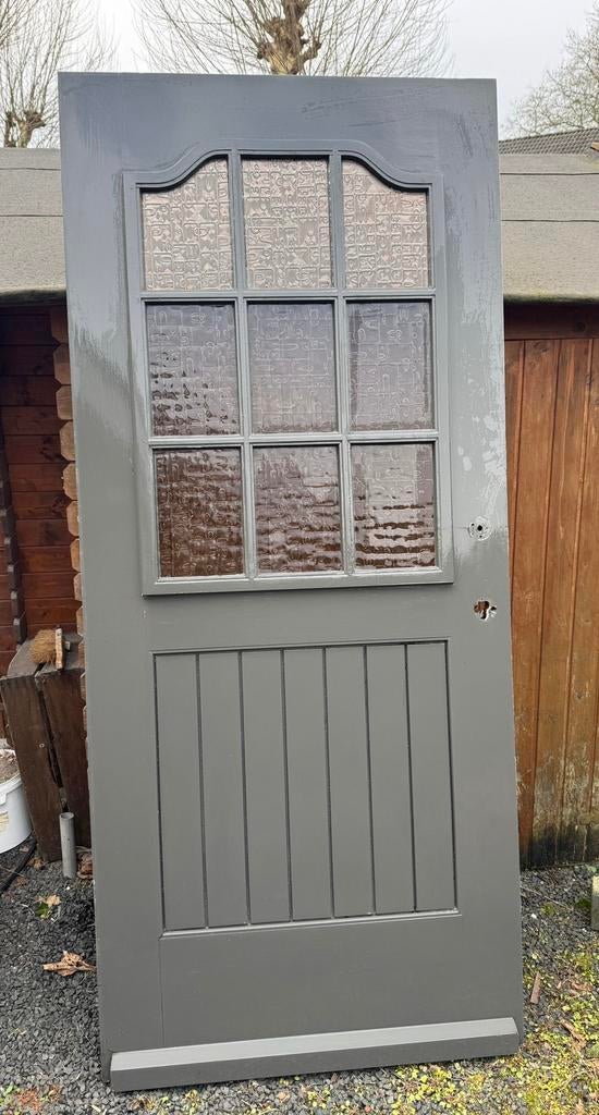 Voordeur hardhout met glas, Ophalen, Gebruikt, 80 tot 100 cm, Buitendeur