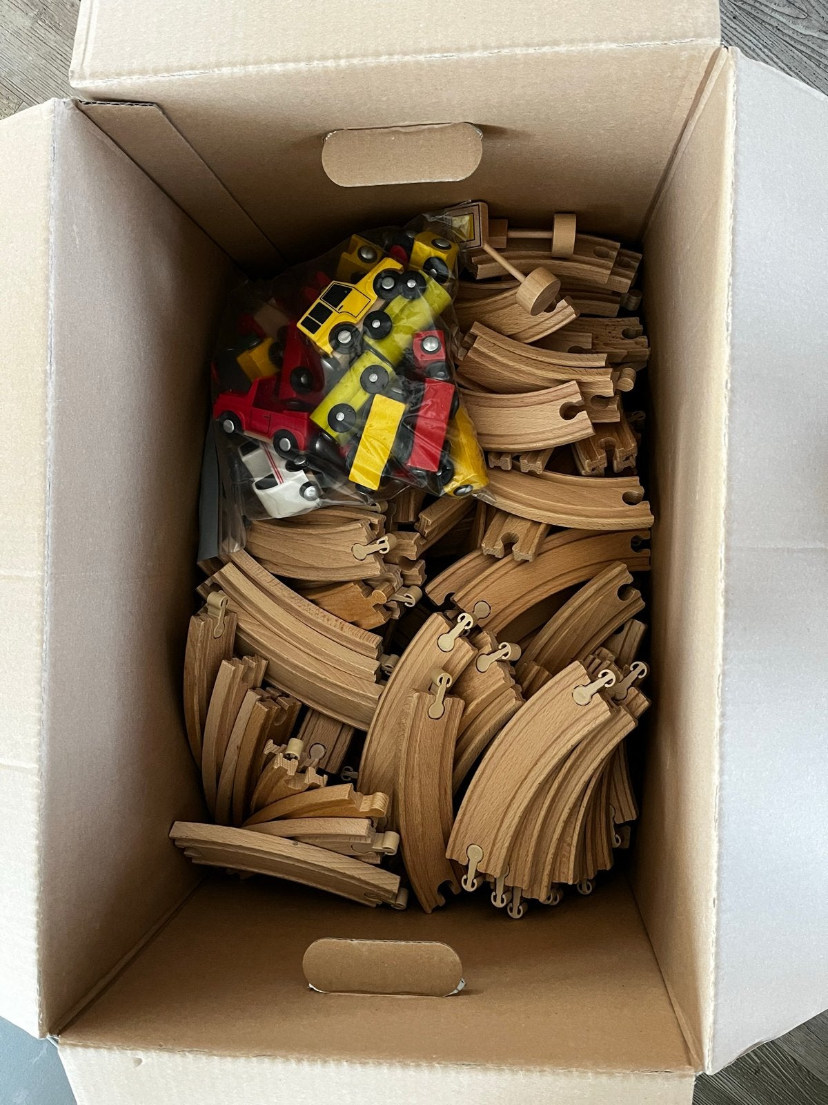 Grote set houten treinrails met accessoires, Ophalen, Gebruikt