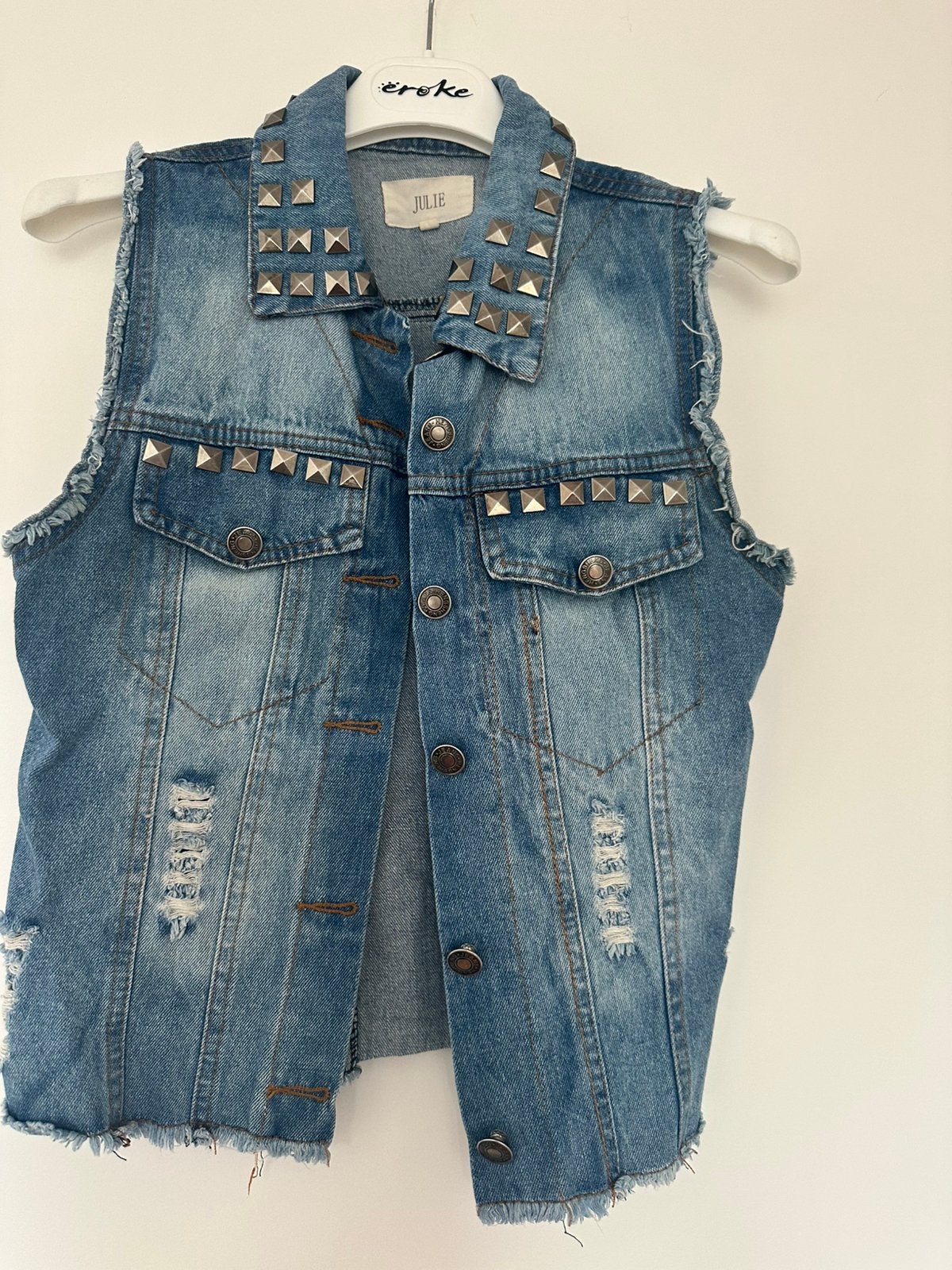 Super leuk stoer spijker gilet . Mt s/m, Kleding | Dames, Ophalen of Verzenden, Zo goed als nieuw, Blauw