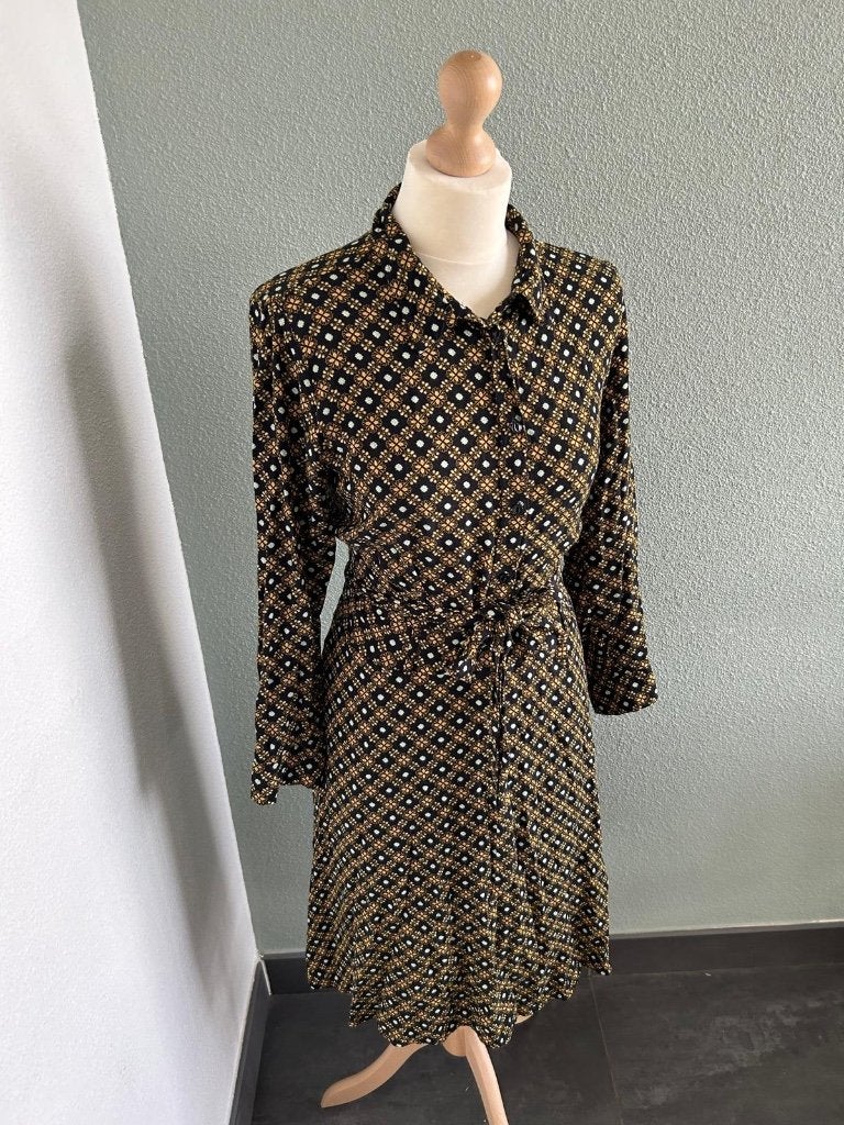 King Louie maat 42 midi blouse jurk 122, Kleding | Dames, Zwart, Maat 42/44 (L), Ophalen of Verzenden, Zo goed als nieuw