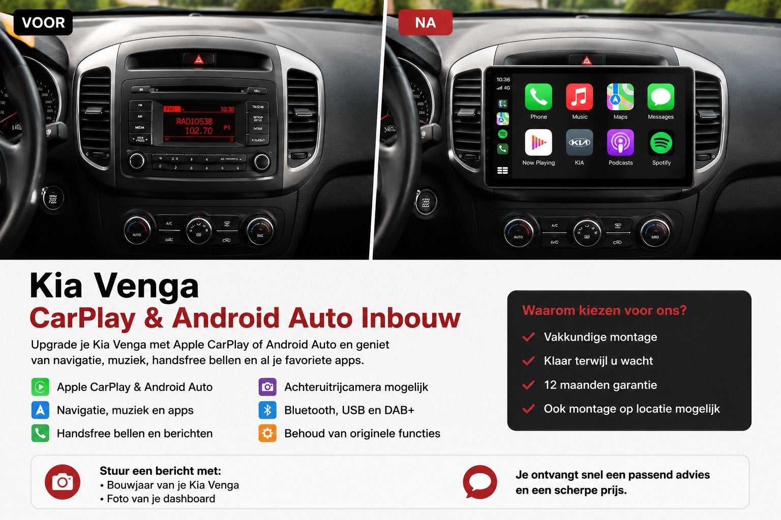 Kia Venga CarPlay & Android Auto Inbouw, Auto diversen, Ophalen, Nieuw