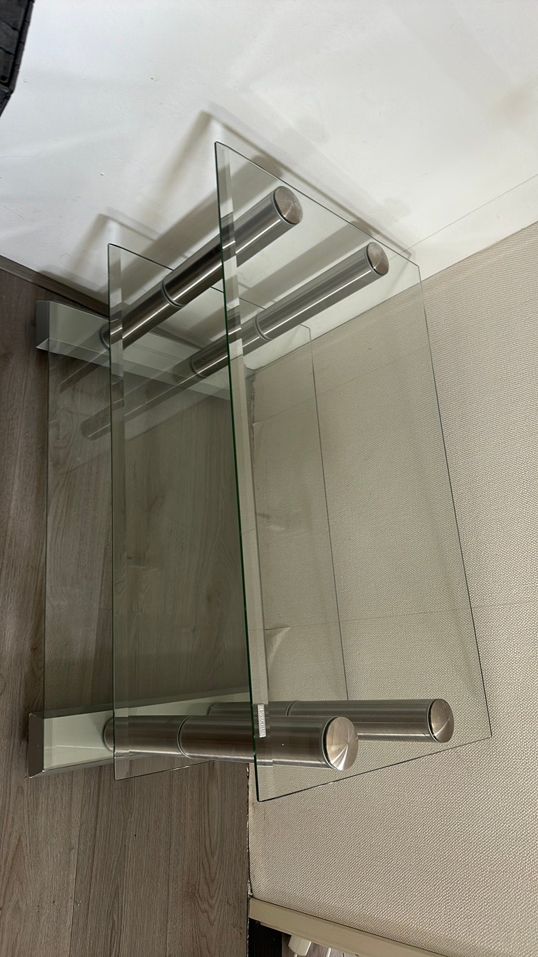 Glazen TV meubel op wielen met metalen poten - Spectral, Huis en Inrichting, Ophalen, Gebruikt, 50 tot 100 cm, Glas