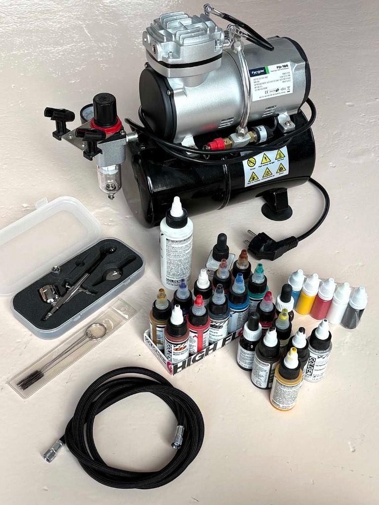 Complete Airbrush Set met Compressor en Verf, Hobby en Vrije tijd, Schilderen, Ophalen, Zo goed als nieuw, Airbrush en Toebehoren