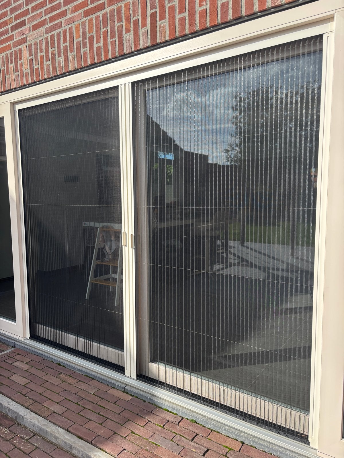 Dubbele Plissé Hordeur RAL 9001 - 2x130x212-215cm, Ophalen, Gebruikt, Hordeur, 120 cm of meer