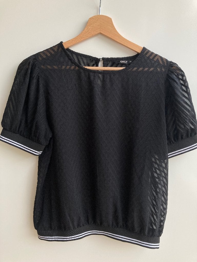 Zwart doorzichtig blouse, bloesje , T-shirt van Only mt. 158, Gebruikt, Meisje, Overhemd of Blouse, Only
