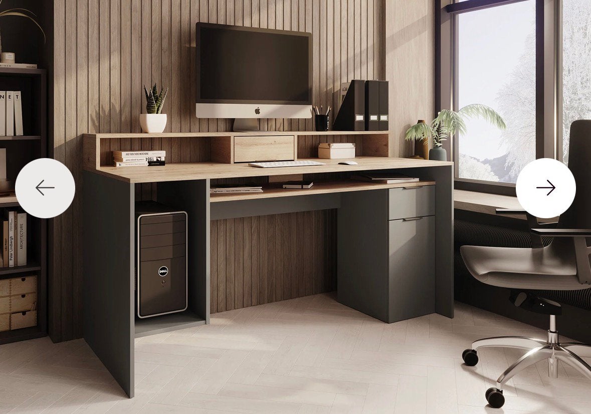Bureau met veel opbergruimte 160x70x91cm grijs/eiken, Ophalen, 160 cm, Gebruikt, Hout