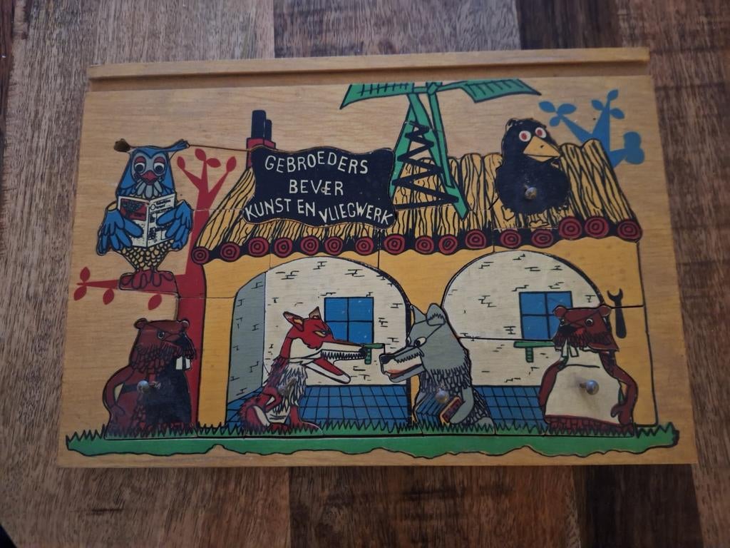Vintage Houten Puzzel - Gebroeders Bever Fabeltjeskrant, Gebruikt, 10 tot 50 stukjes, Ophalen of Verzenden, Van hout