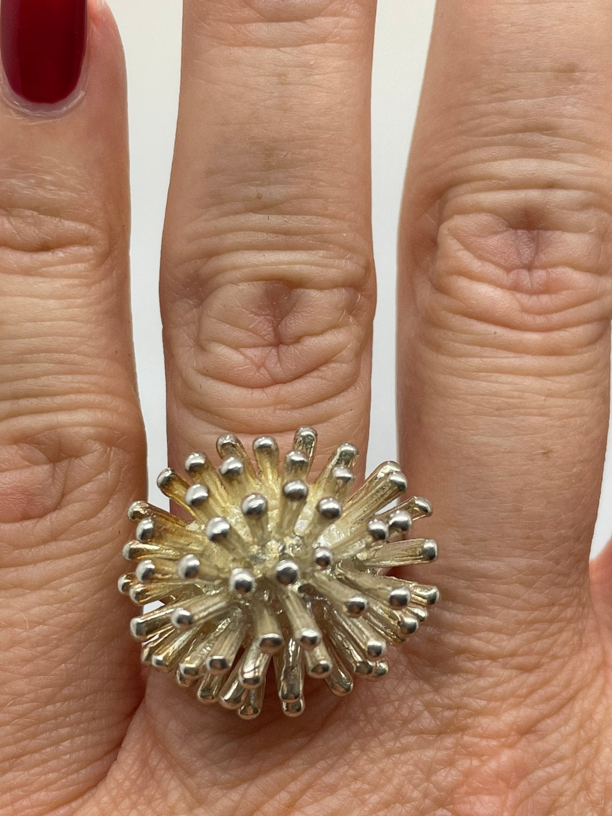 G308 Prachtige massief zilveren sputnik ring maat 19, Ophalen of Verzenden, Zilver, Ring