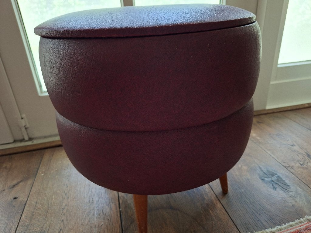 retro poef, Gebruikt, Rond, Minder dan 50 cm, Ophalen of Verzenden