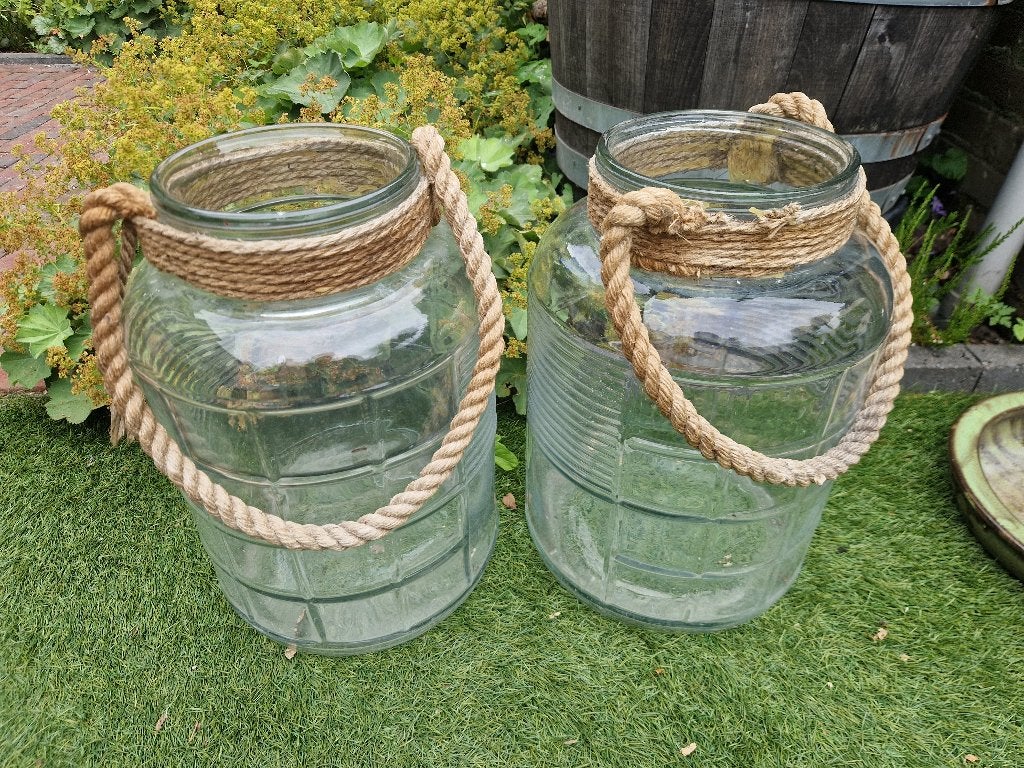 Glazen pot buiten of binnen, Tuin en Terras, Ophalen, Overige materialen, Rond, Zo goed als nieuw