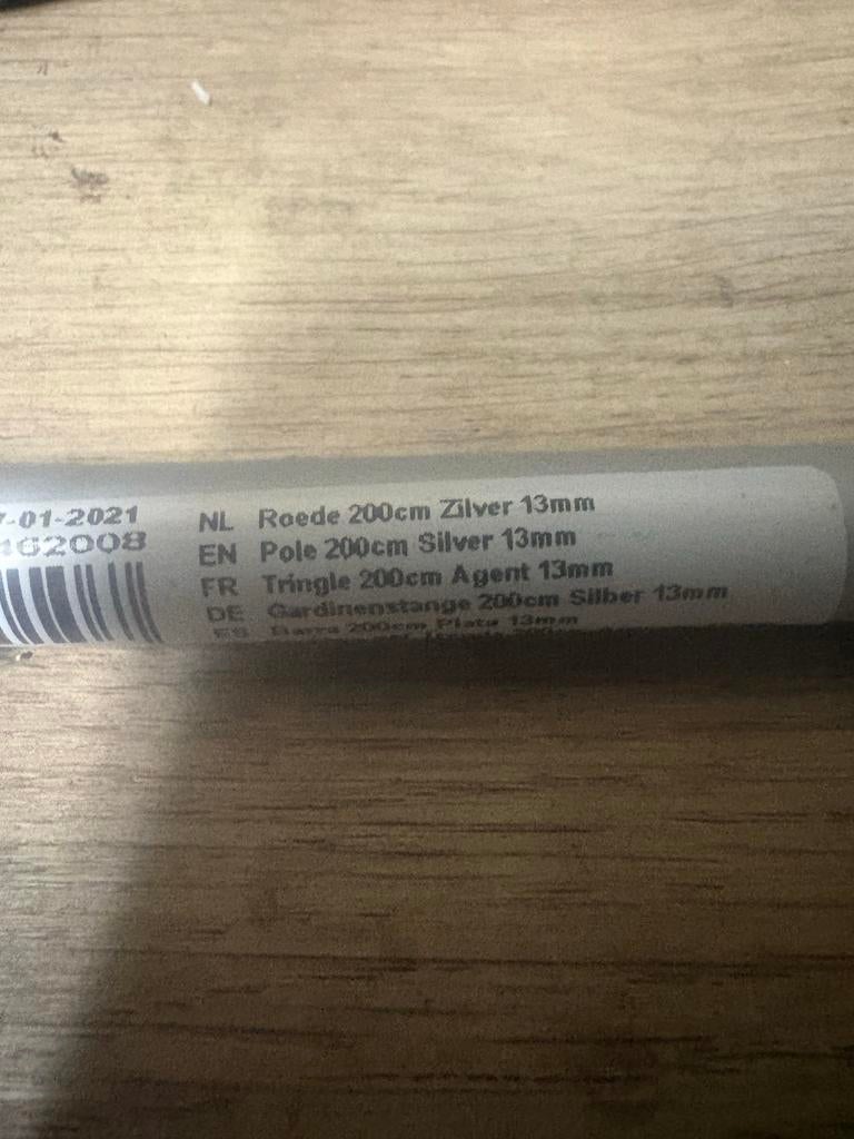 Roede 200cm Zilver 13mm, Ophalen of Verzenden, Nieuw, Overige kleuren, 200 cm of meer