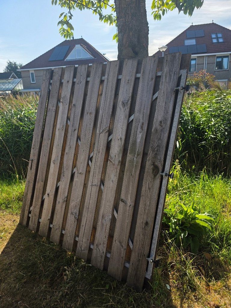 Poortdeur dubbel totaal 270 breed., Tuin en Terras, Ophalen, Gebruikt, 150 tot 200 cm, Hout