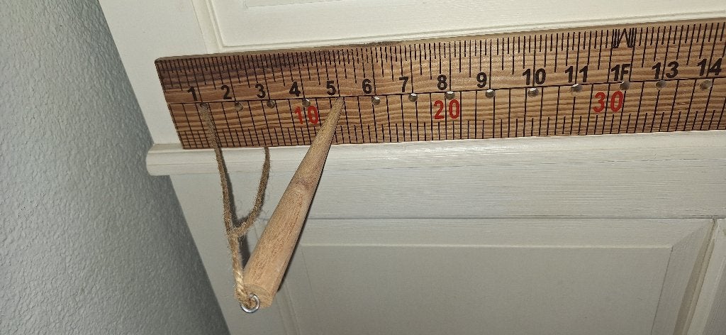 Vintage Houten meetlat met verplaatsbare pin, Ophalen