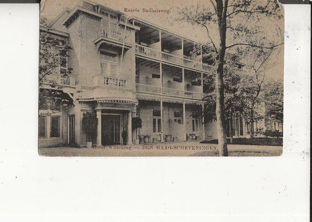 Scheveningen Badhuisweg Hotel Wittebrug Entree 6 oct 1911, Ophalen of Verzenden, Voor 1920, Gelopen, Zuid-Holland