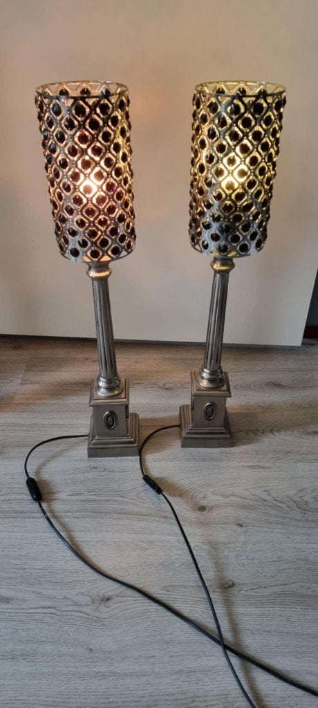 2 x tafellampen van lacquered pewter uit india, Ophalen, Zo goed als nieuw, Overige materialen, 50 tot 75 cm
