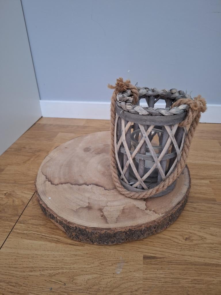 Boomschijf met waxinelichthouder, Ophalen of Verzenden, Zo goed als nieuw, Rond, Hout