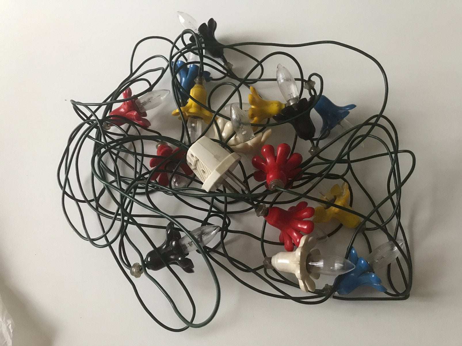 Oude gekleurde kerstverlichting met bloemvormige houdertjes, Diversen, Ophalen of Verzenden, Gebruikt