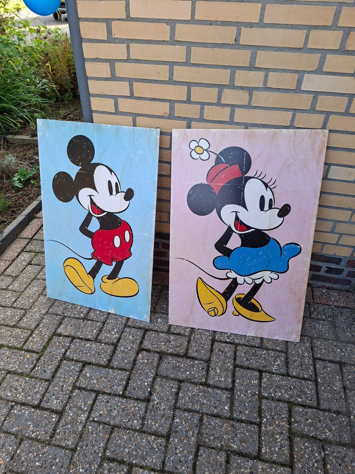 Mickey en Minnie Mouse houten panelen, Verzamelen, Ophalen, Mickey Mouse, Gebruikt, Plaatje of Poster