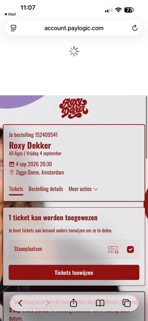 Roxy dekker staanplaats 4 sept, Eén persoon