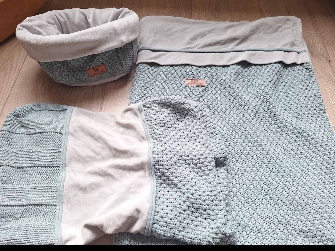 Baby's Only  gebreide deken turkoois/grijs met teddy voering, Ophalen of Verzenden, Baby's Only, Jongetje of Meisje, Blauw