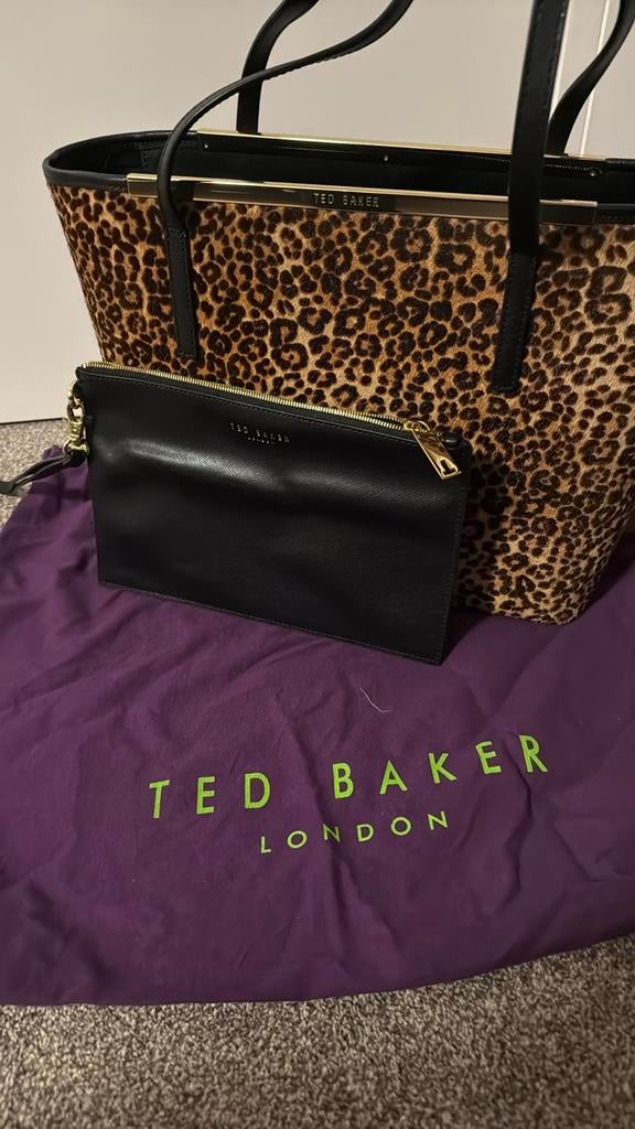 Ted Baker Schoudertas met Pouche - Echt Leder, Verzenden, Gebruikt, Zwart, Schoudertasje