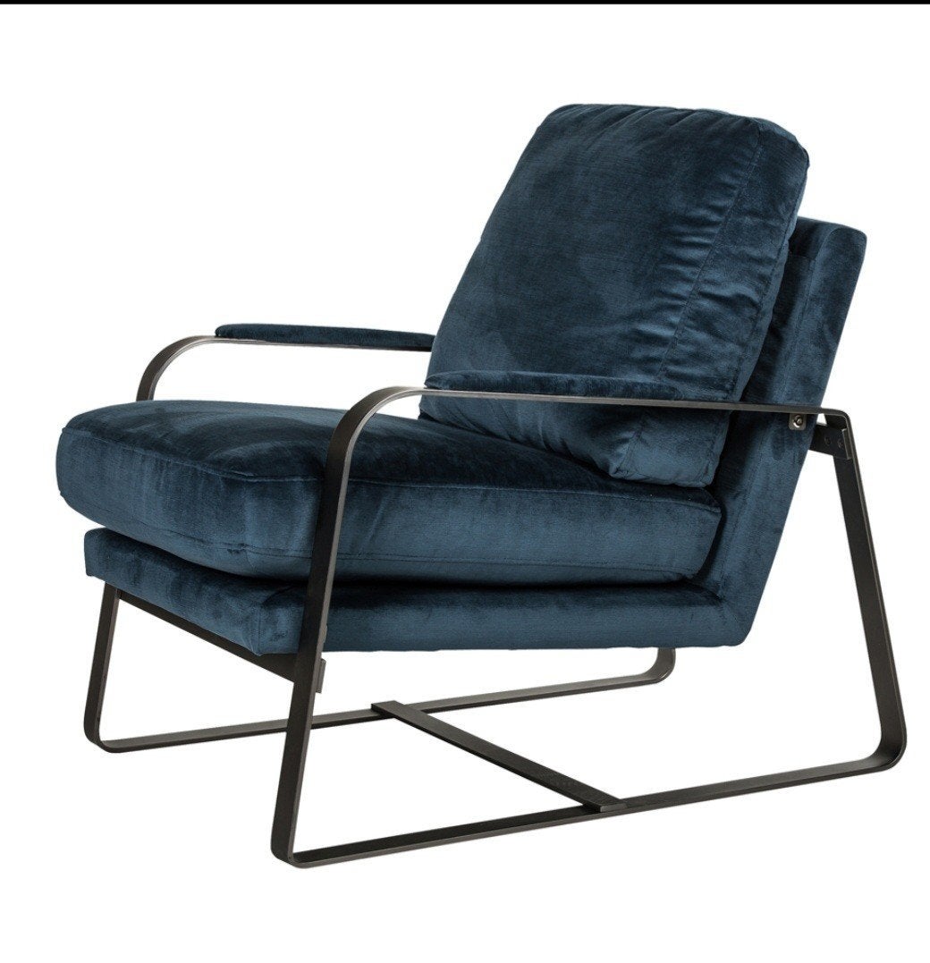 My Sons Fauteuil - Blauw Velvet, Huis en Inrichting, Fauteuils, Gebruikt, 75 tot 100 cm, Stof, 75 tot 100 cm