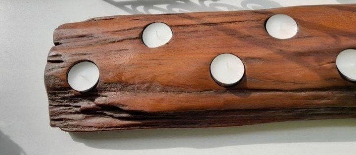 XXL teakhouten waxinelicht houder plank # sober# stoer, Ophalen of Verzenden