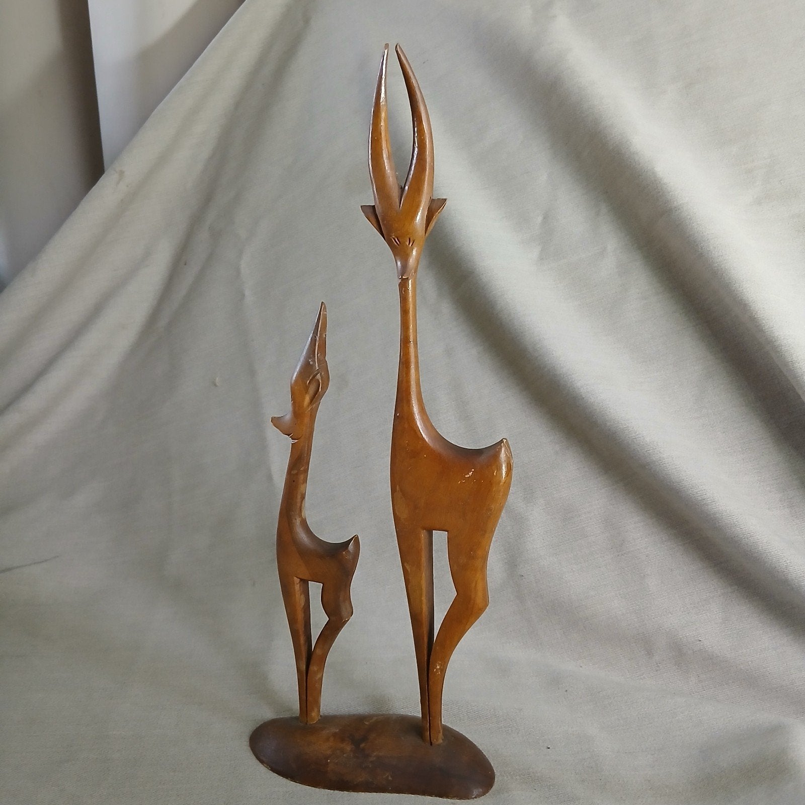 Retro, Vintage beeld "2 Herten" hout, Ophalen of Verzenden, Huis en Inrichting