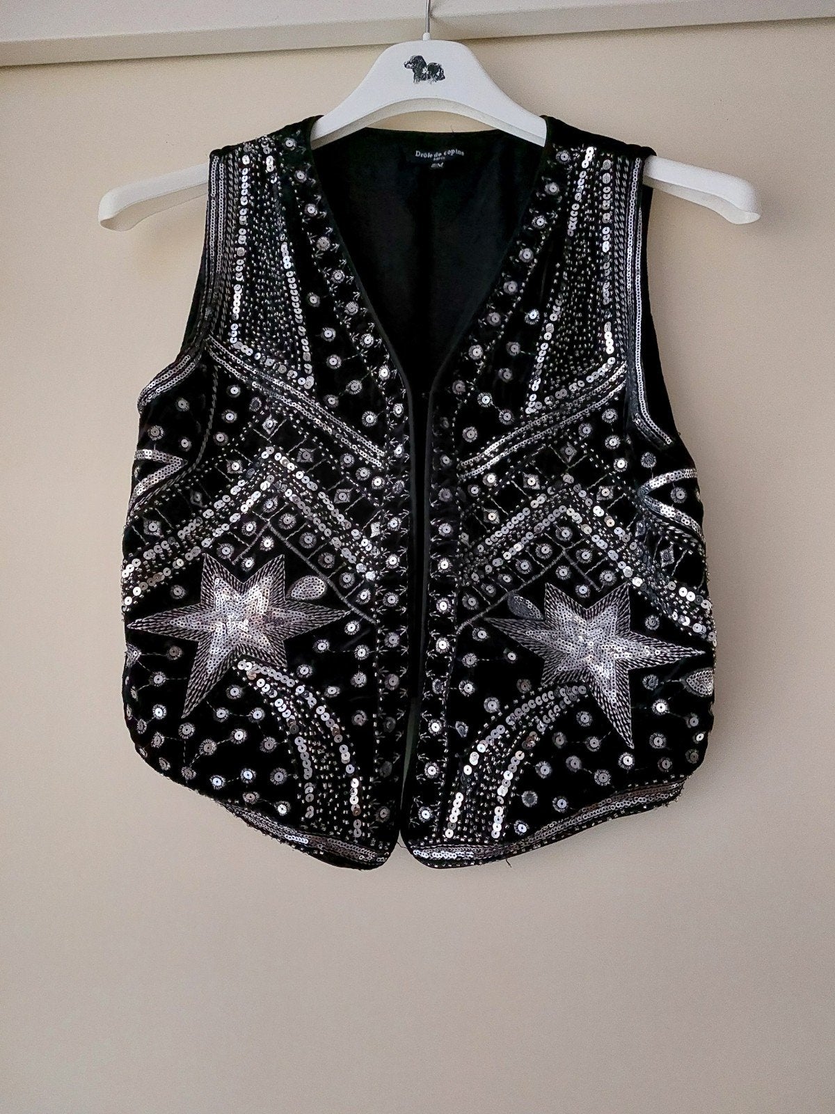 Zwart gilet met pailletten - Maat S/M, Onbekend, Ophalen, Zo goed als nieuw
