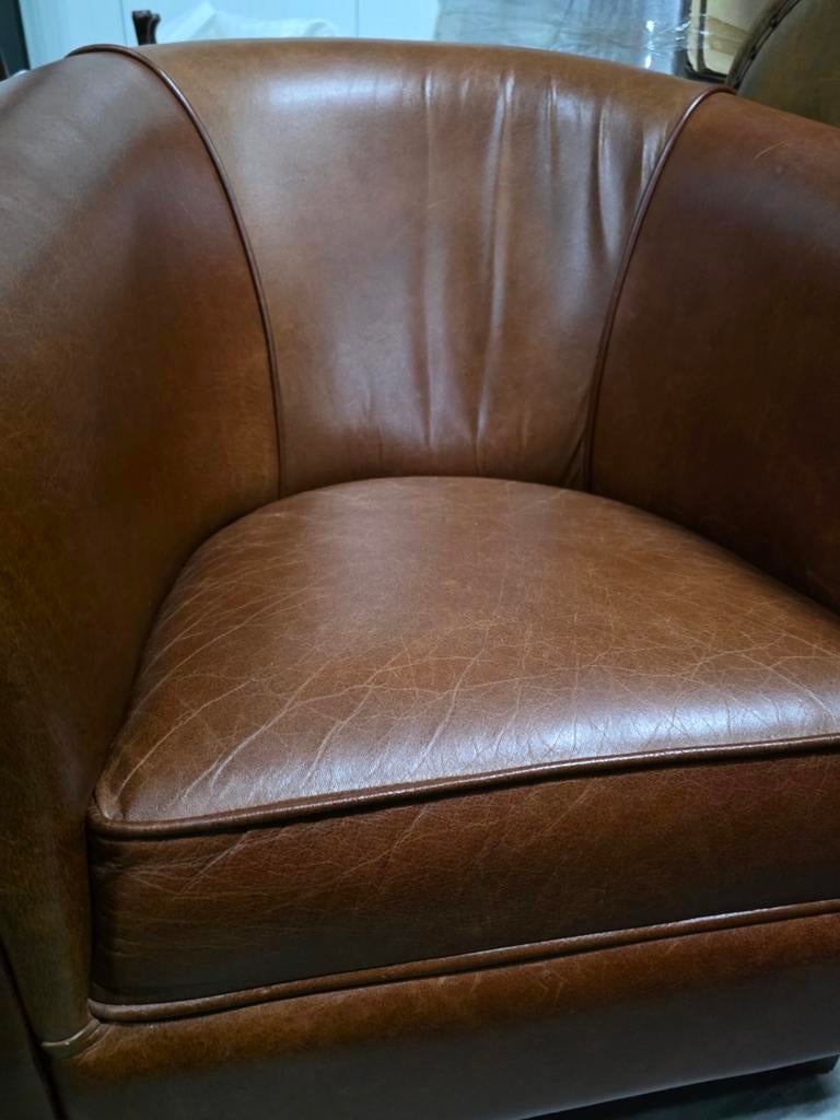 Cognac leren Chesterfield club fauteuil - GRATIS BEZORGD, Gebruikt, ., Chesterfield, Ophalen of Verzenden