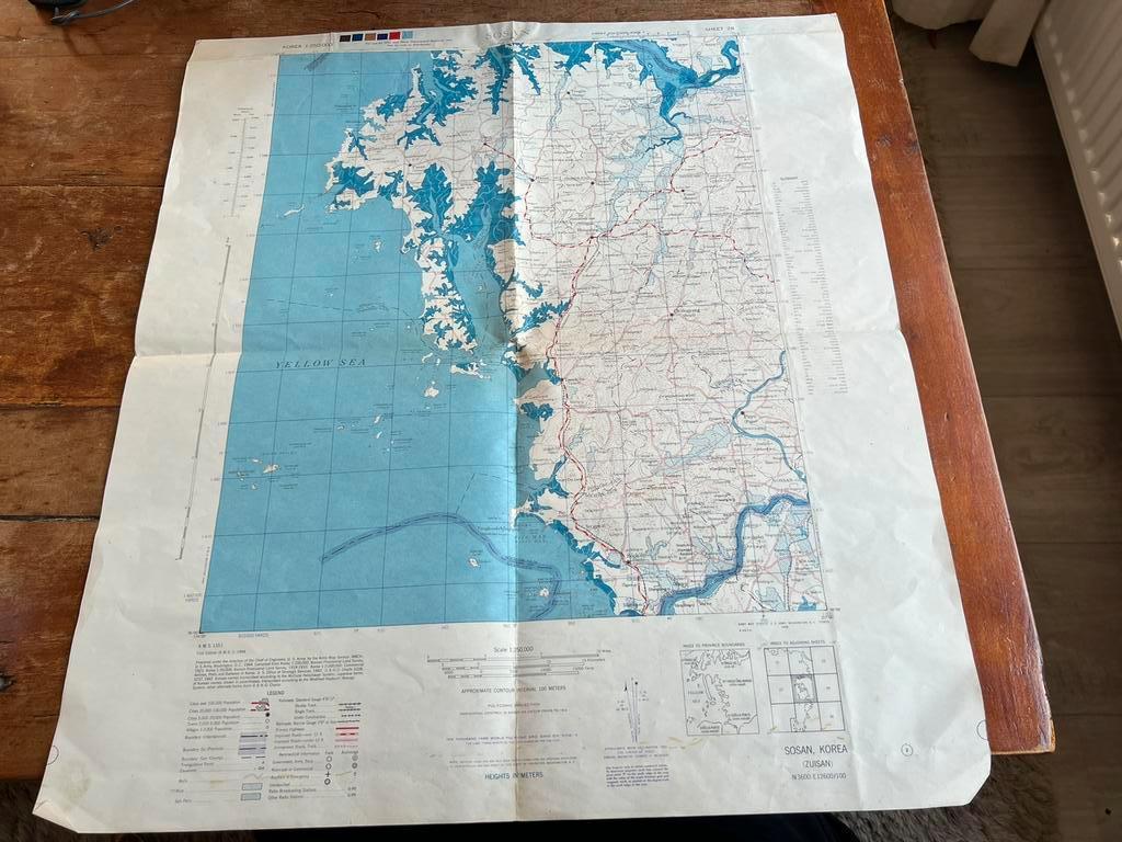 WO2 Amerikaanse stafkaart Zuid-Korea Korea oorlog gebruikt, Ophalen of Verzenden, Nederland