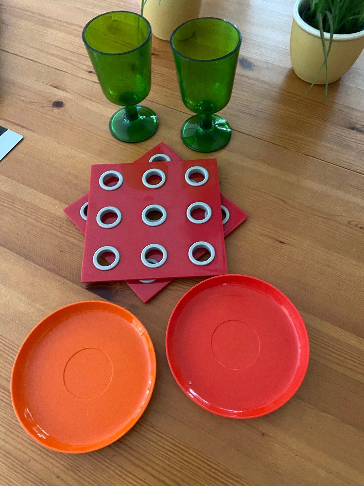 Retro Mepal Rosti servies en groene wijnglazen, Overige materialen, Gebruikt, Overige typen, Ophalen of Verzenden