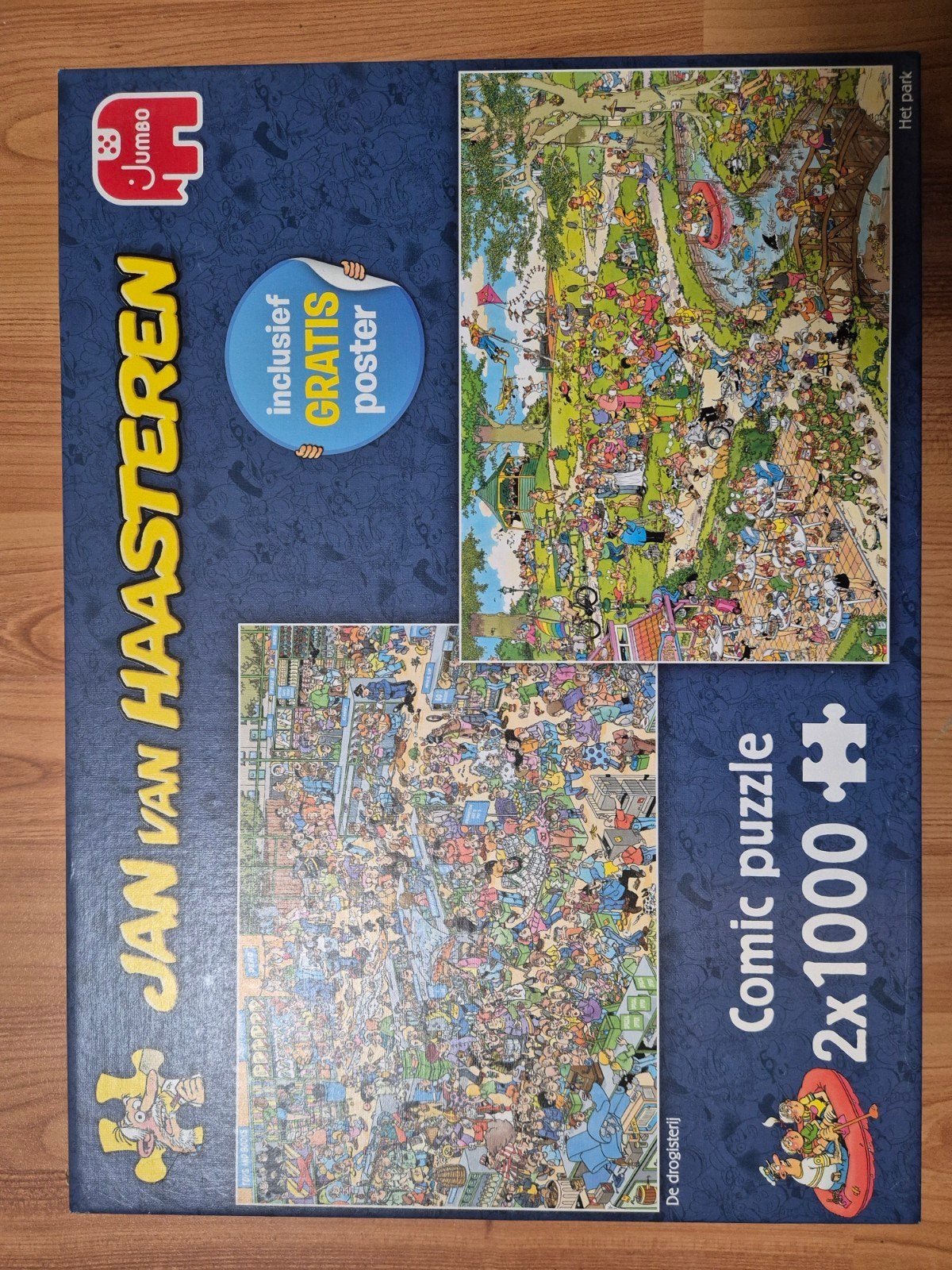 Jan van Haasteren Comic Puzzel 2x1000 stukjes + poster, Ophalen of Verzenden, Meer dan 1500 stukjes, Gebruikt, Legpuzzel