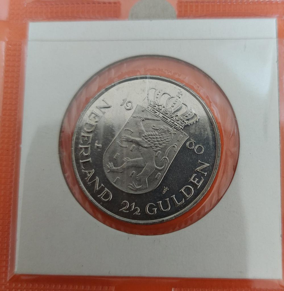 Zilveren 2½ Gulden Munt 1980 Beatrix Juliana, Koningin Beatrix, Zilver, Ophalen of Verzenden, Losse munt
