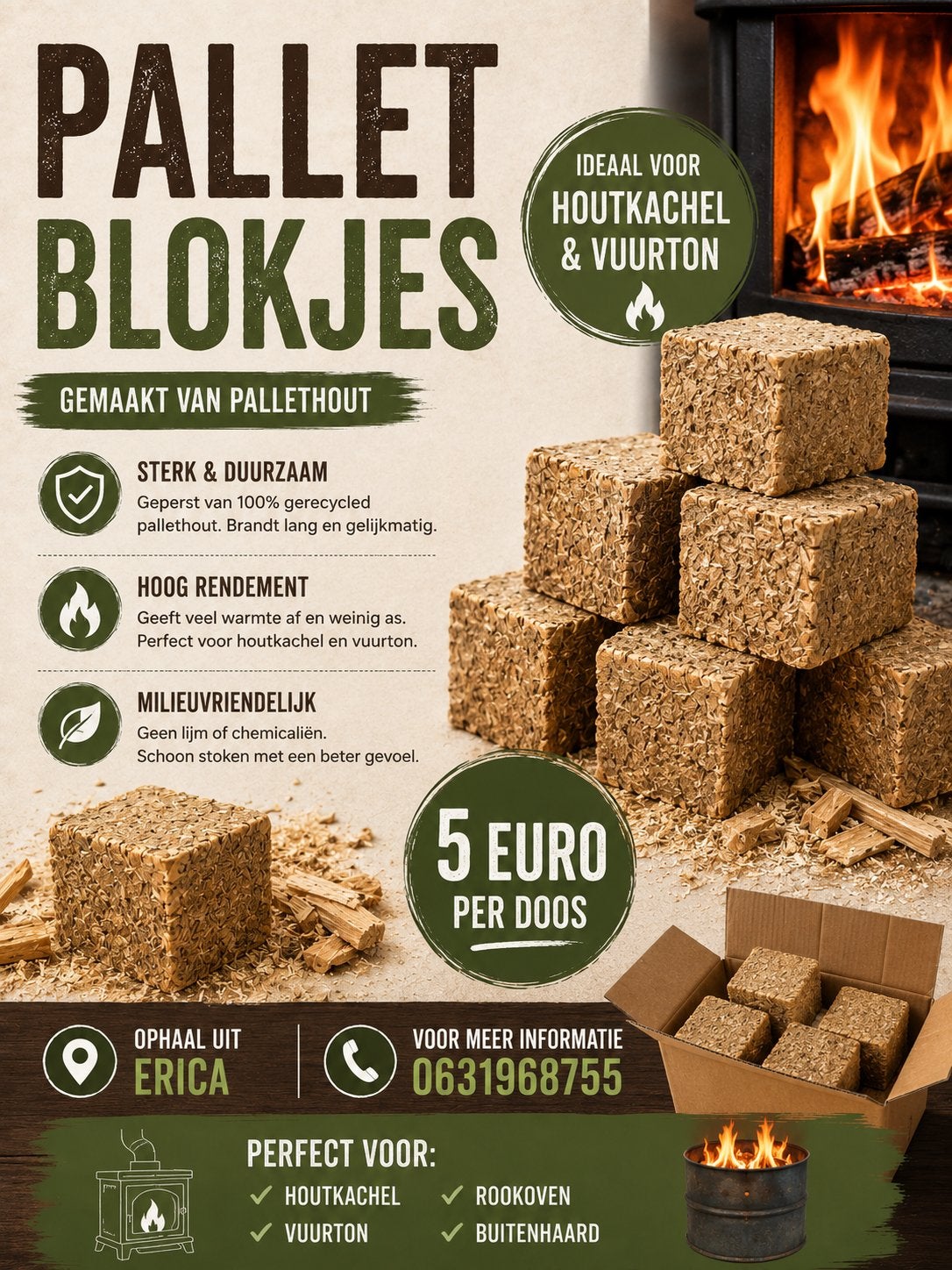 Pallet blokjes, Minder dan 3 m³, Ophalen, Overige houtsoorten, Blokken