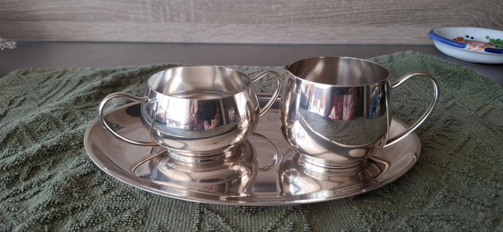 Zilverkleurige Suikerpot, Melkkan en Dienblad Set, Antiek en Kunst, Ophalen of Verzenden